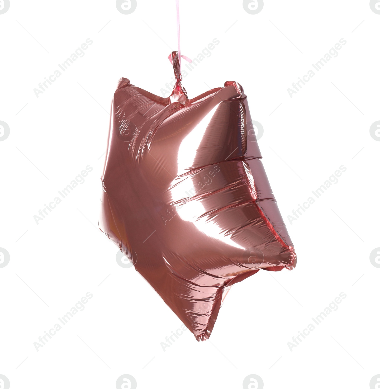 Photo of Pink shiny foil star shaped balloon isolated on white