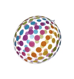 Photo of Colorful inflatable ball isolated on white. Beach accessory