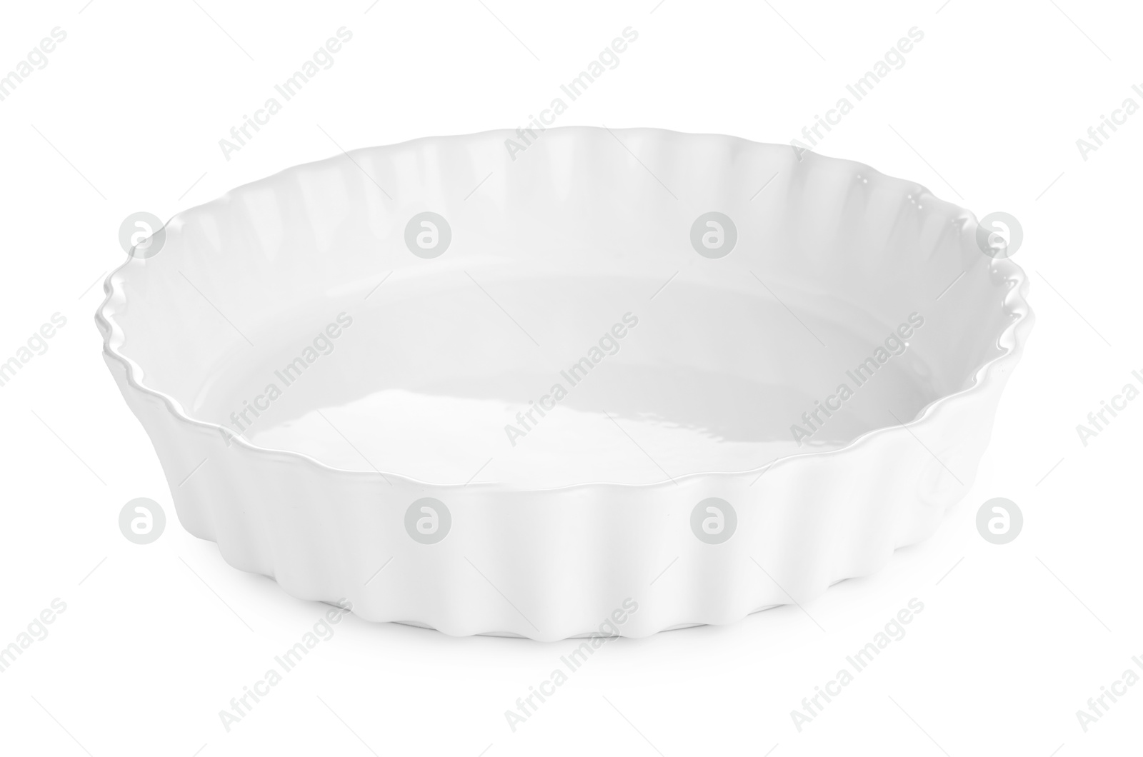 Photo of One ceramic casserole isolated on white. Cooking utensil