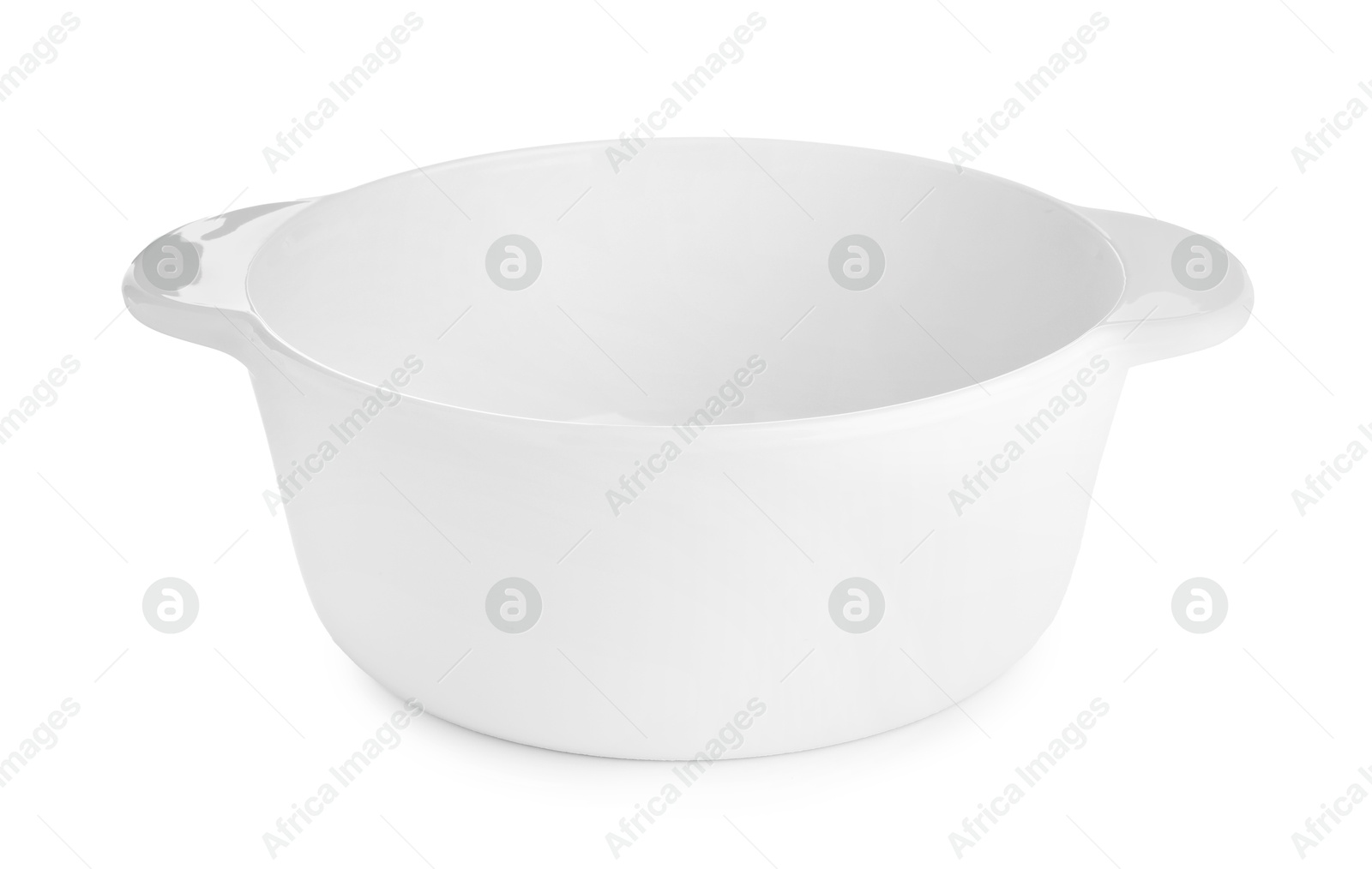 Photo of One ceramic casserole isolated on white. Cooking utensil