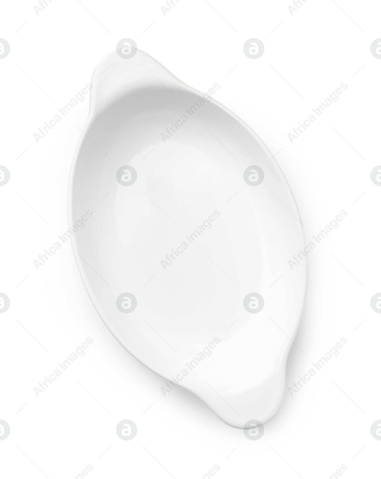 Photo of One ceramic casserole isolated on white, top view. Cooking utensil