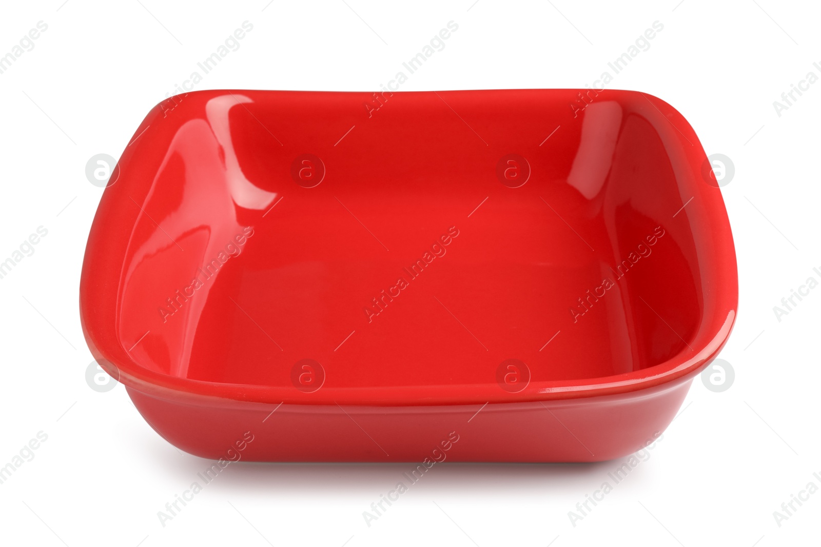 Photo of One ceramic casserole isolated on white. Cooking utensil