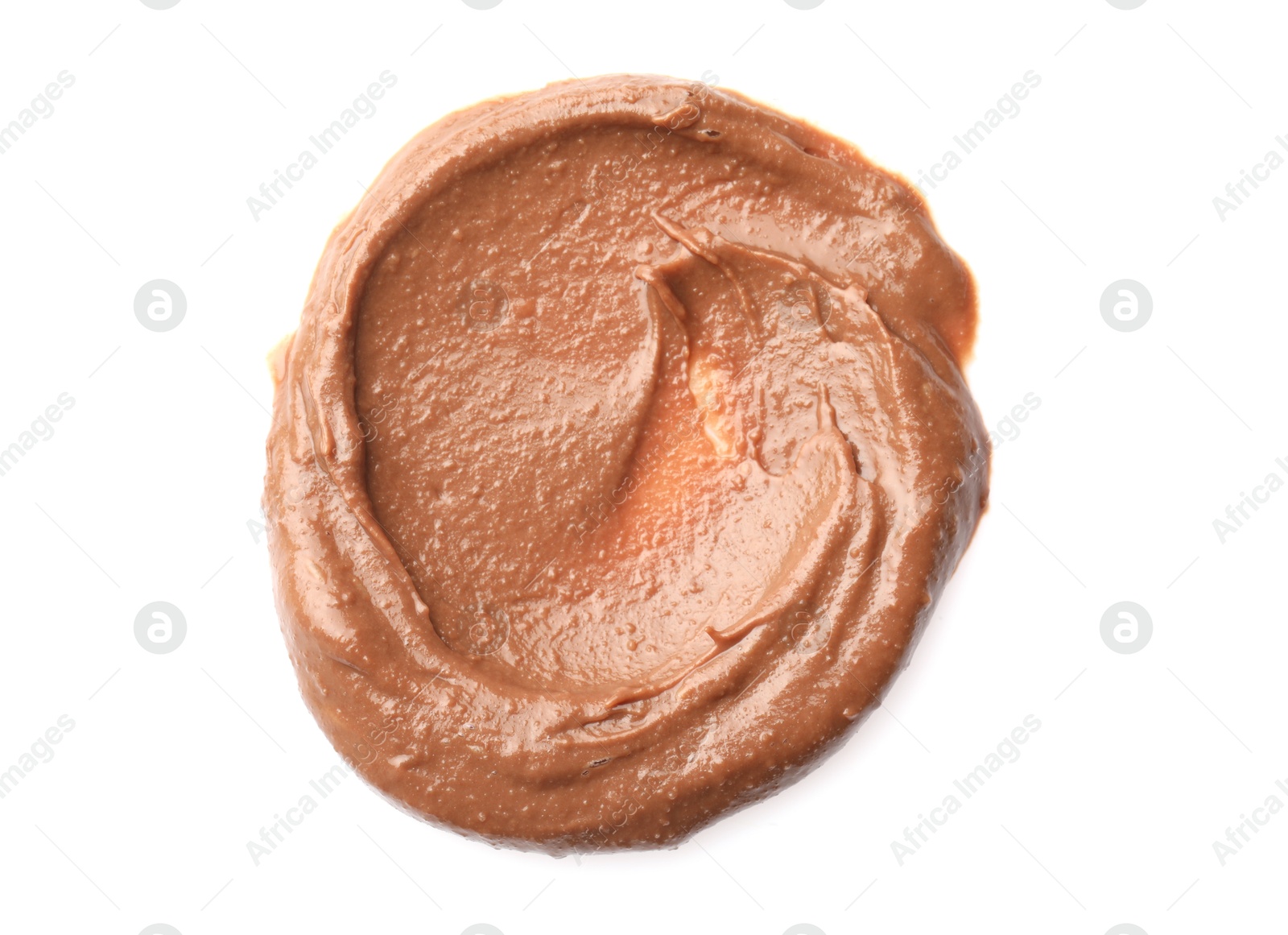 Photo of Sample of tasty nut butter isolated on white, top view