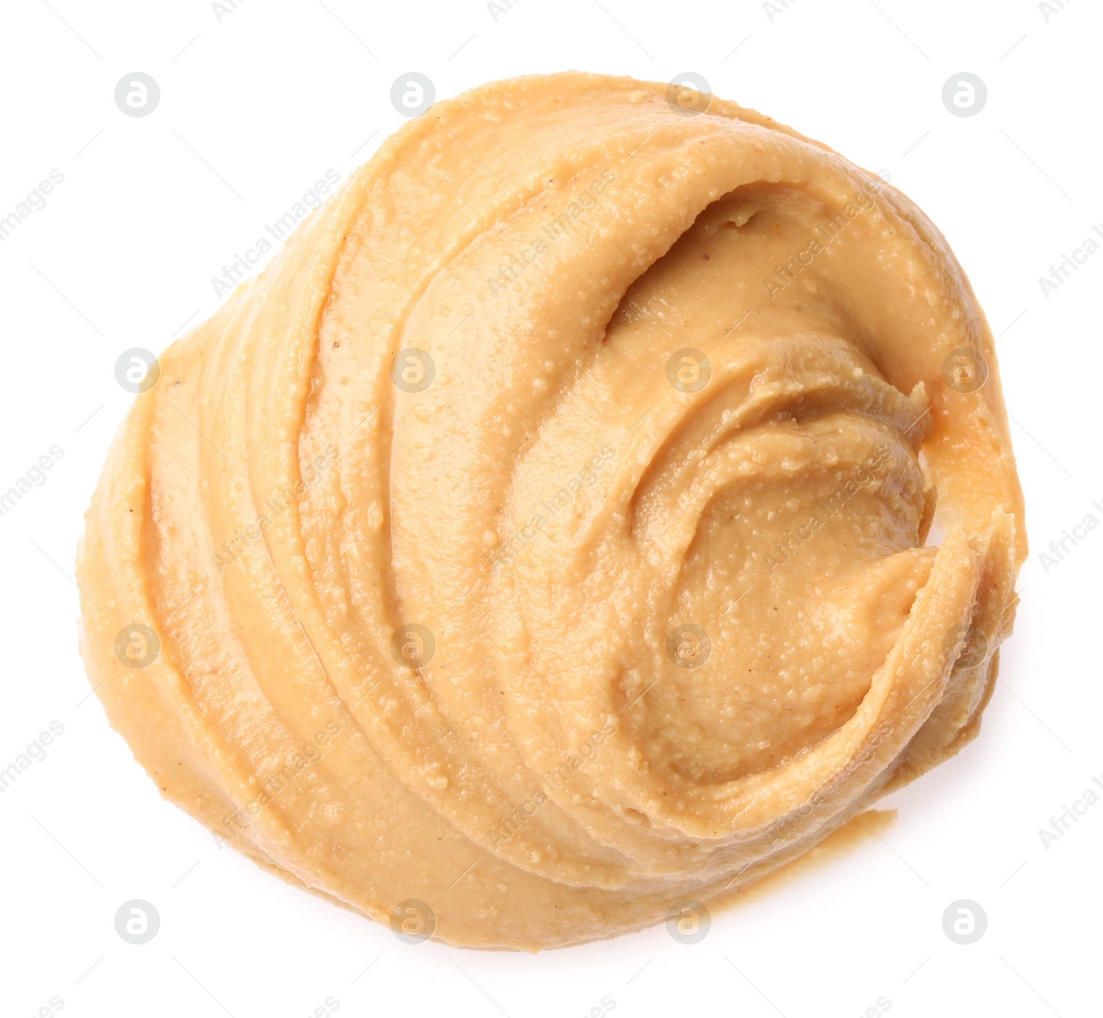 Photo of Sample of tasty nut butter isolated on white, top view