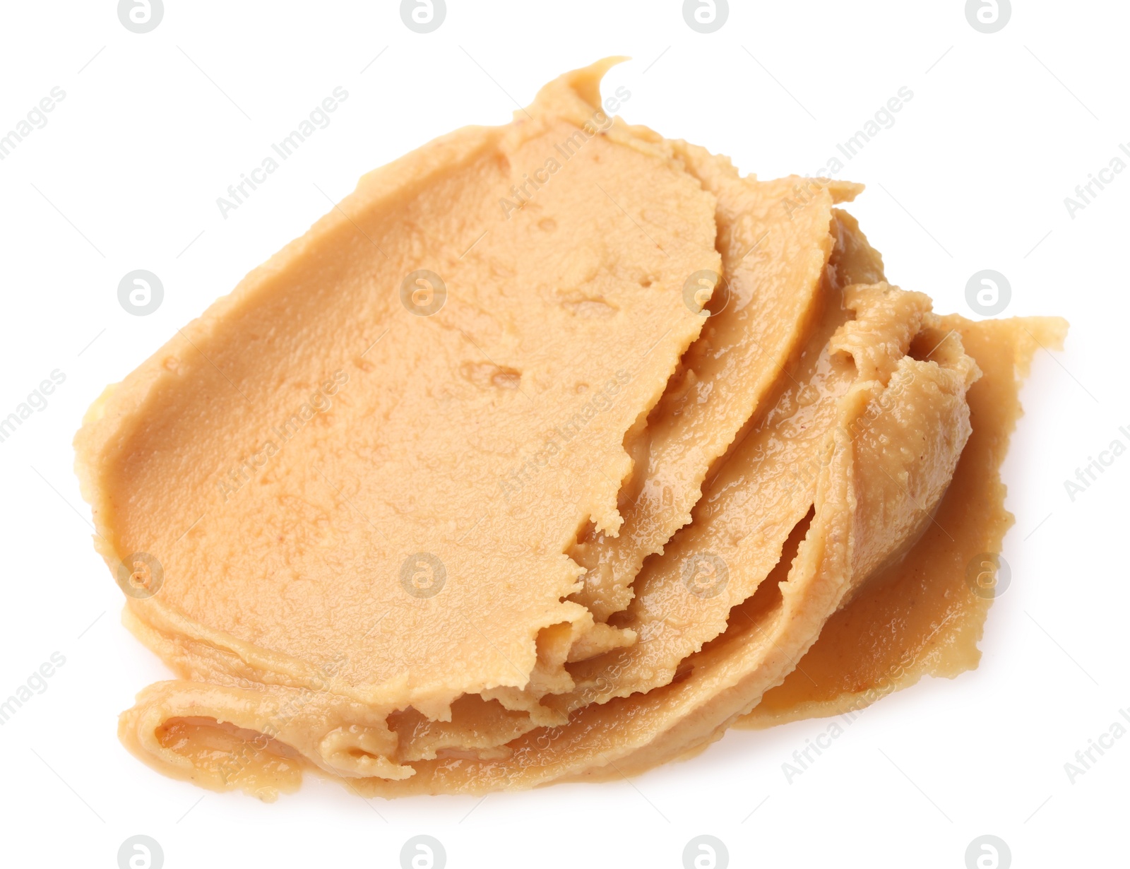 Photo of Sample of tasty nut butter isolated on white