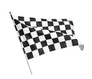 Photo of One racing checkered flag isolated on white