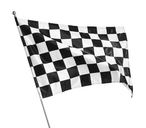 Photo of One racing checkered flag isolated on white