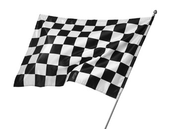 Photo of One racing checkered flag isolated on white