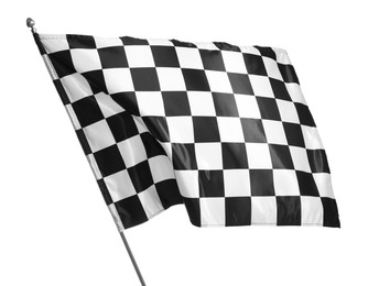 Photo of One racing checkered flag isolated on white