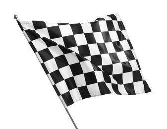 Photo of One racing checkered flag isolated on white