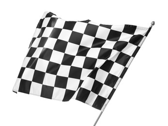 Photo of One racing checkered flag isolated on white