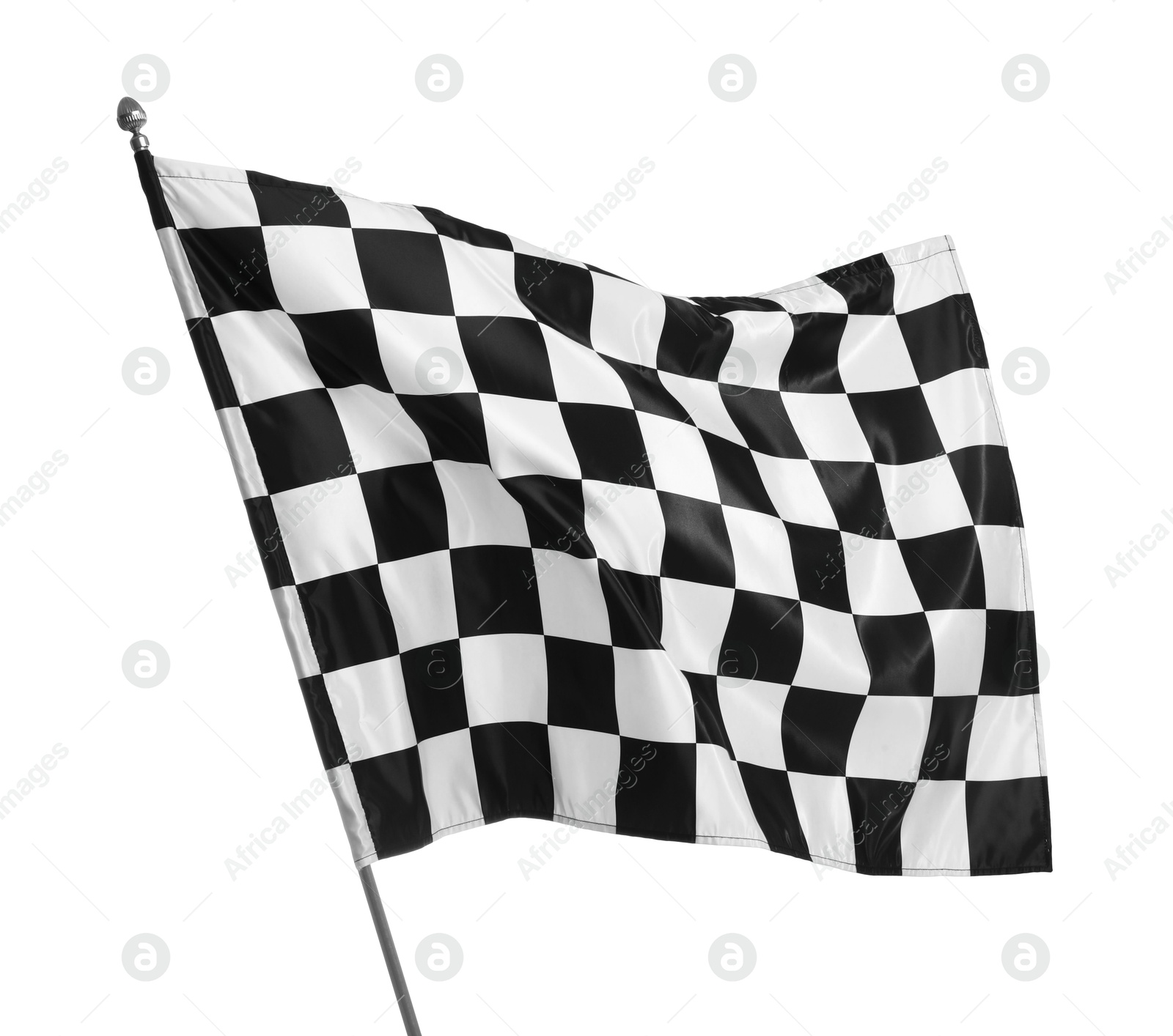 Photo of One racing checkered flag isolated on white