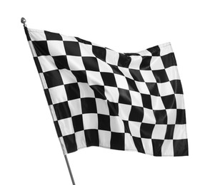 Photo of One racing checkered flag isolated on white