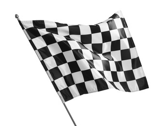 Photo of One racing checkered flag isolated on white