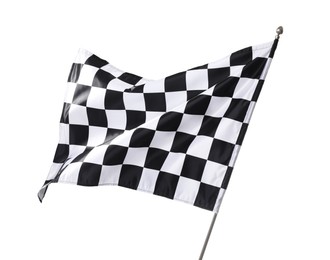 Photo of One racing checkered flag isolated on white