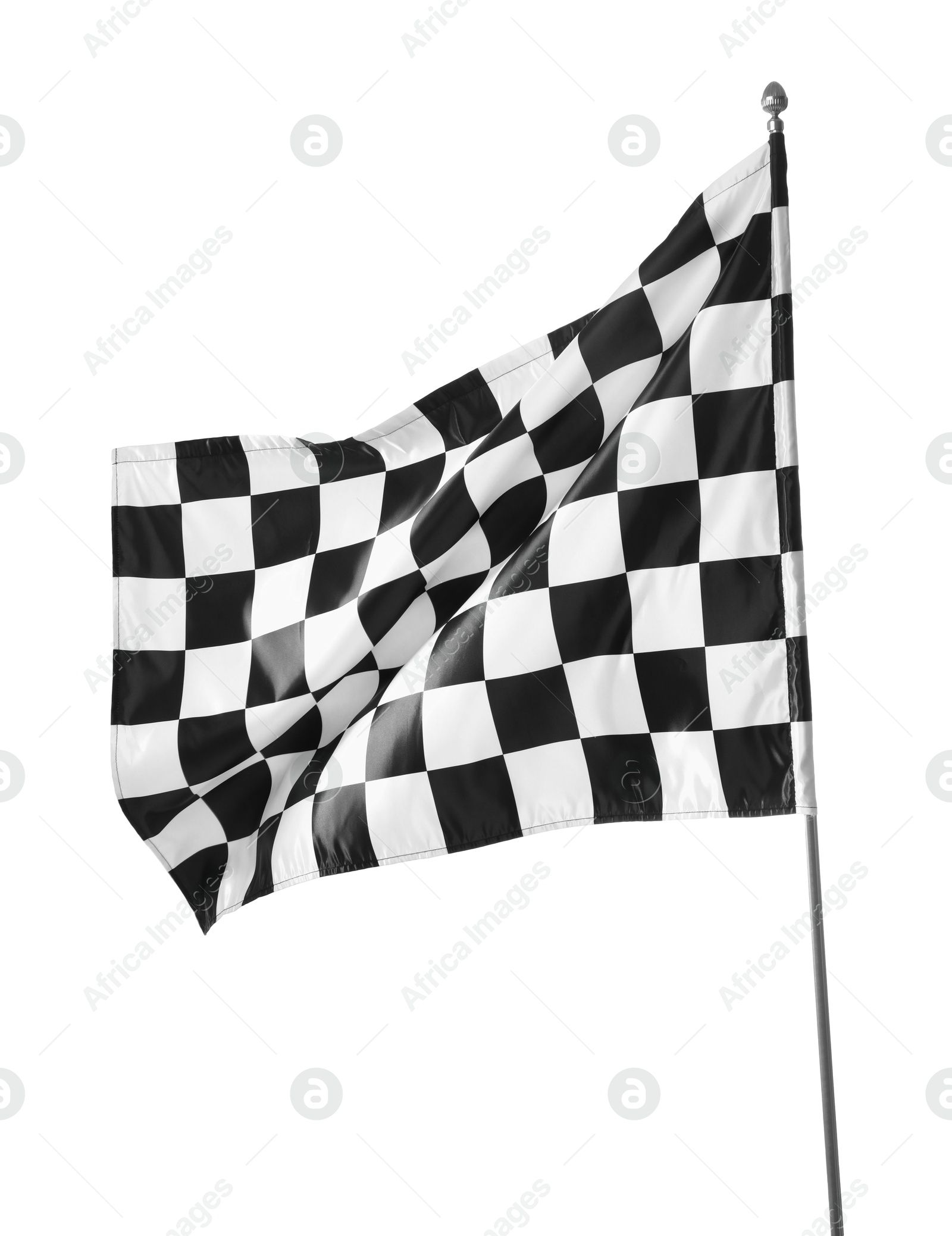 Photo of One racing checkered flag isolated on white