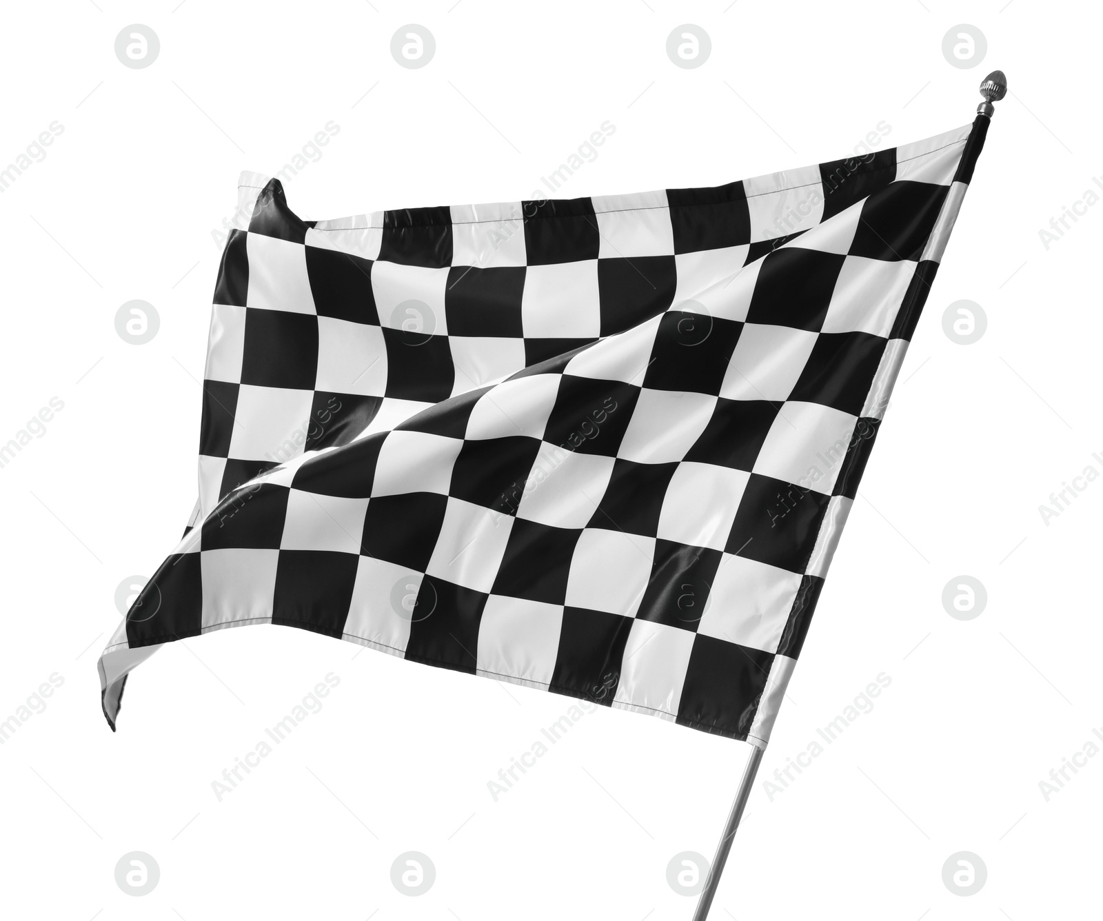 Photo of One racing checkered flag isolated on white