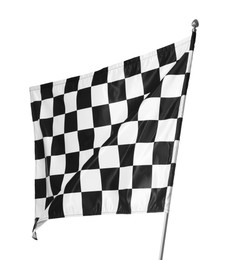 Photo of One racing checkered flag isolated on white