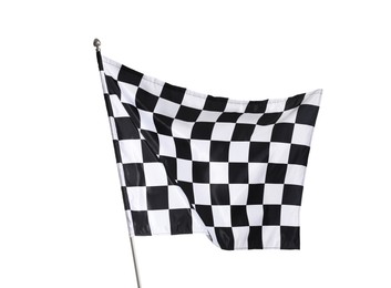 Photo of One racing checkered flag isolated on white