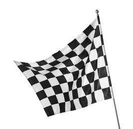 Photo of One racing checkered flag isolated on white