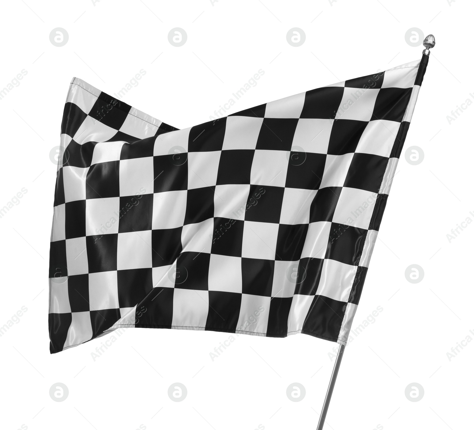 Photo of One racing checkered flag isolated on white