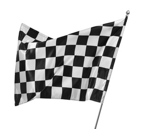 Photo of One racing checkered flag isolated on white