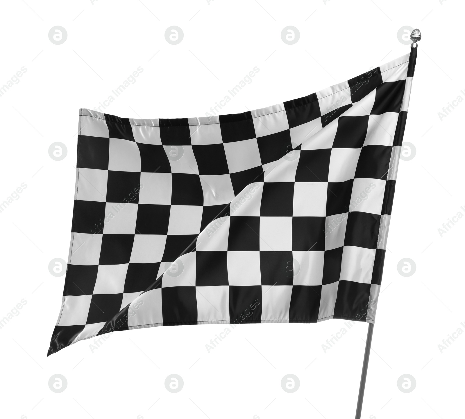 Photo of One racing checkered flag isolated on white