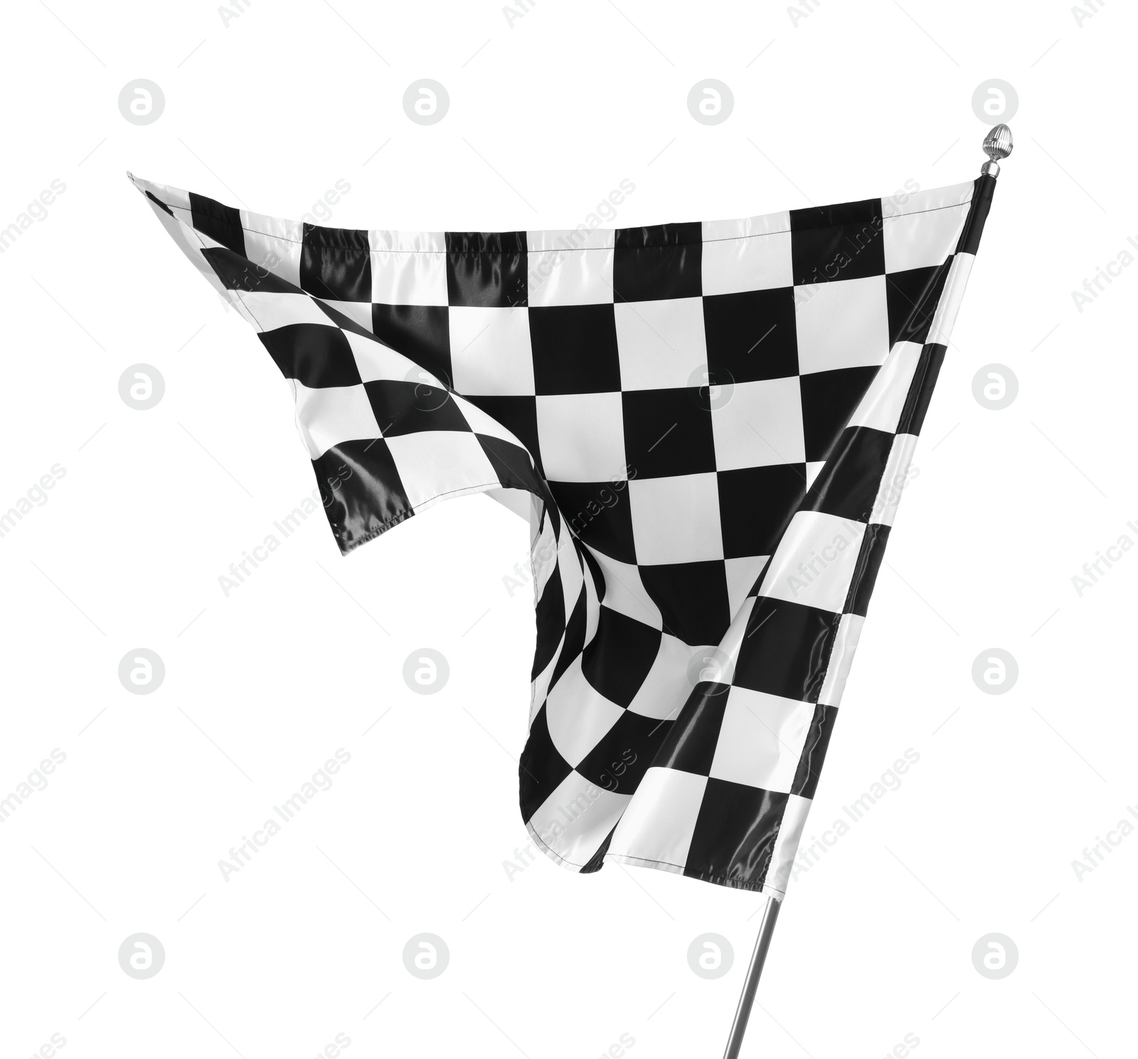 Photo of One racing checkered flag isolated on white