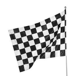 Photo of One racing checkered flag isolated on white