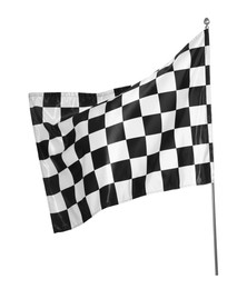 Photo of One racing checkered flag isolated on white