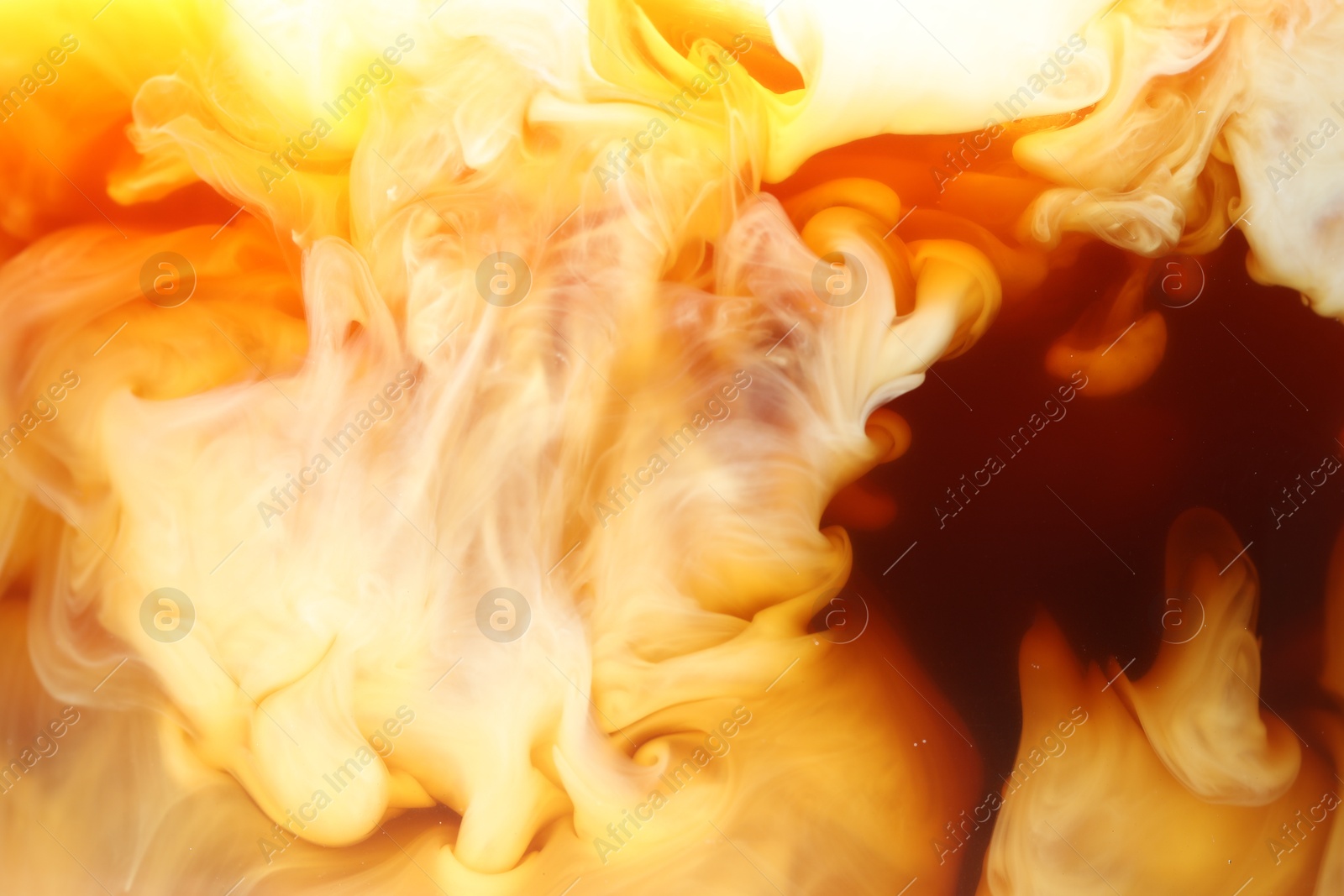 Photo of Refreshing coffee with milk as background, closeup