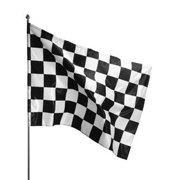 Photo of One racing checkered flag isolated on white