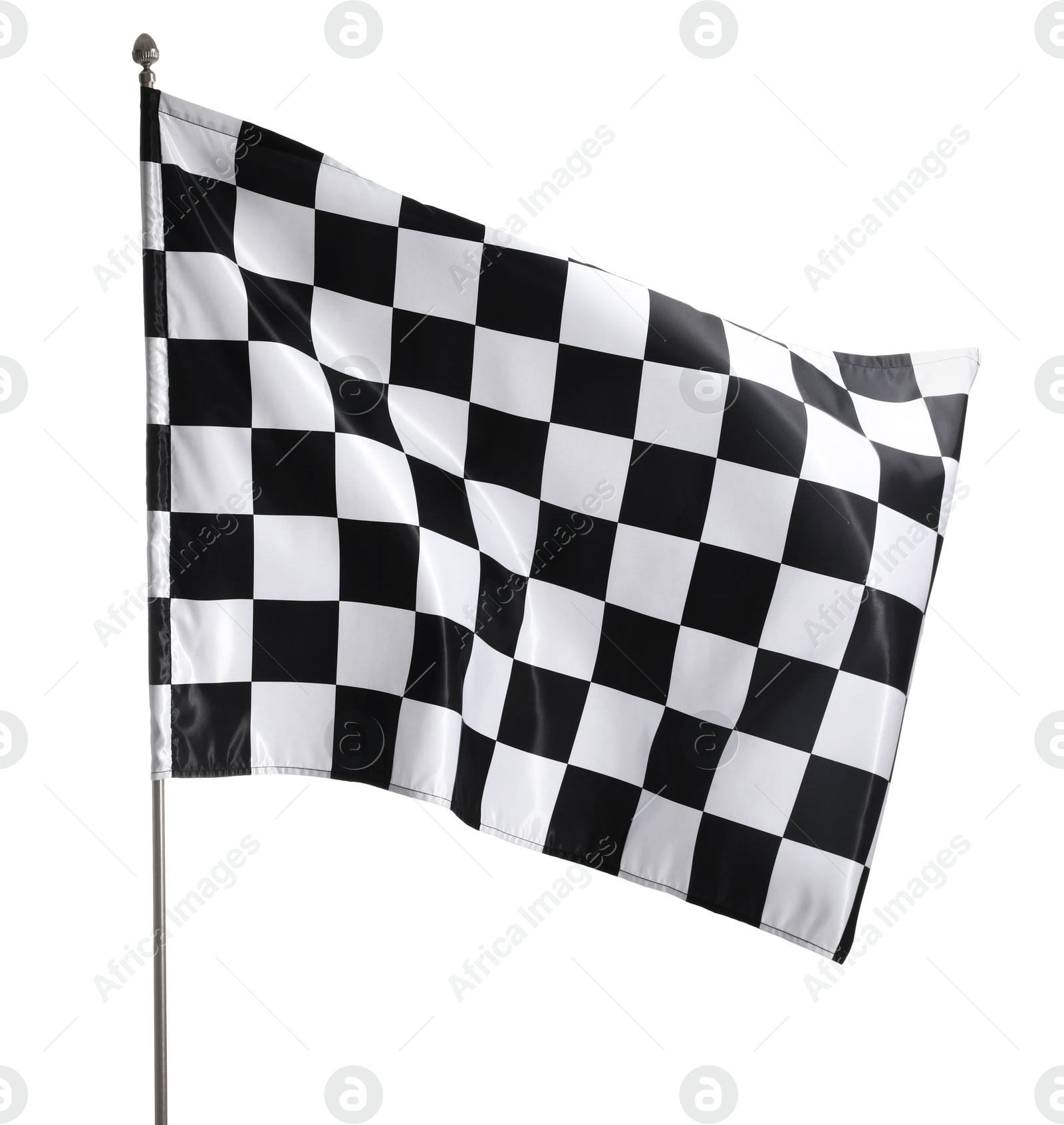 Photo of One racing checkered flag isolated on white