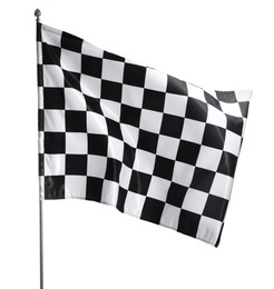 Photo of One racing checkered flag isolated on white