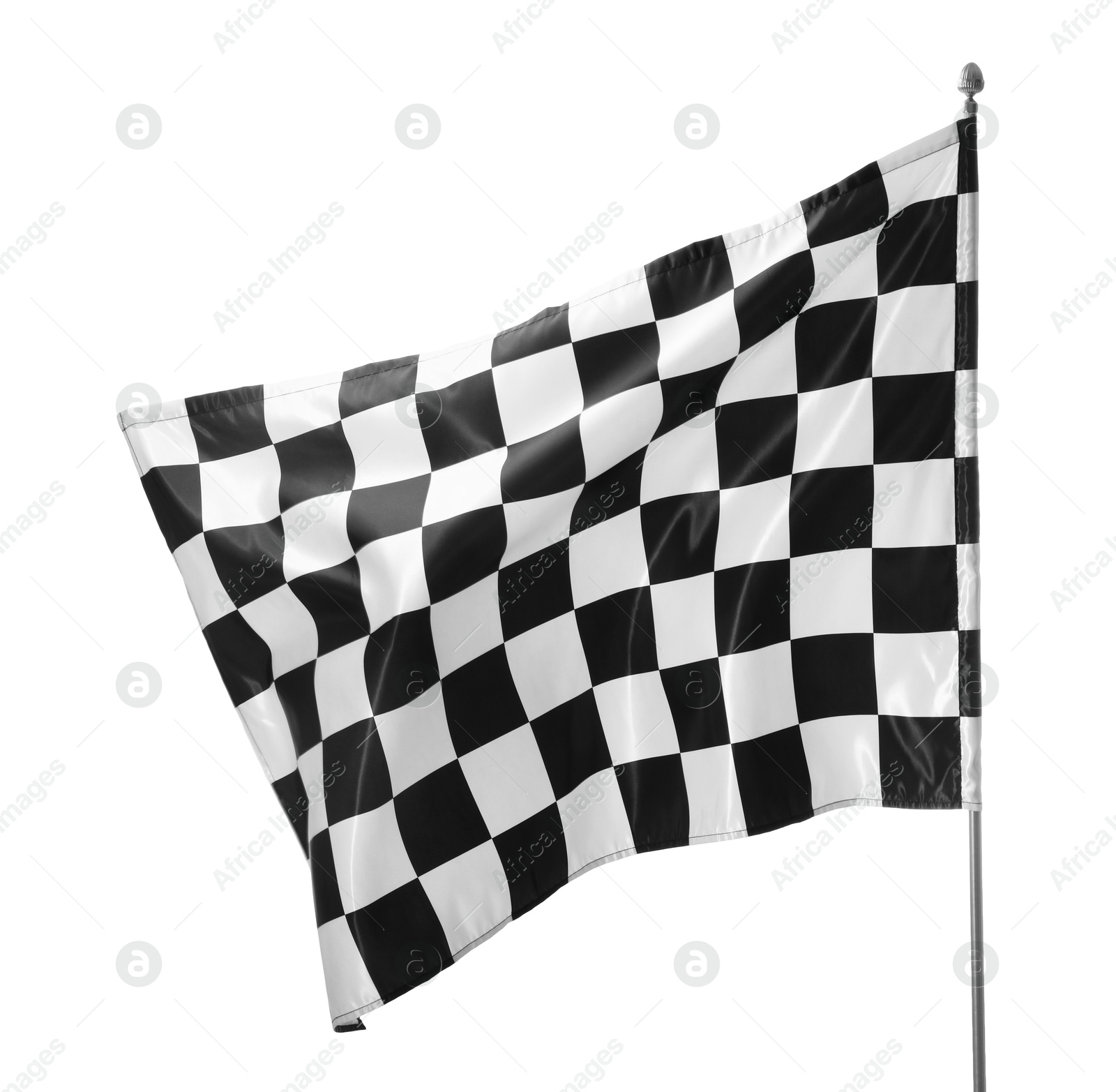 Photo of One racing checkered flag isolated on white