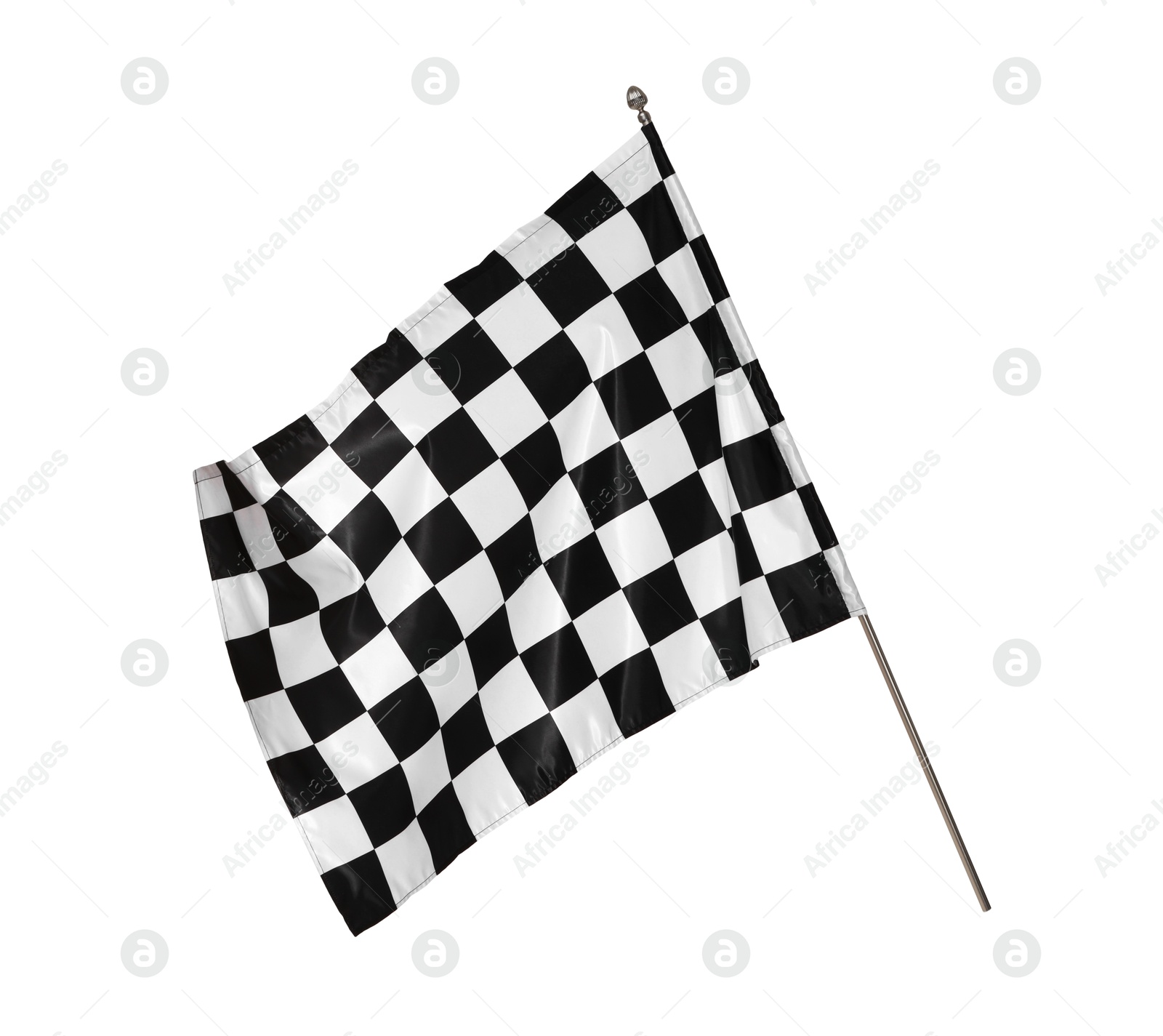 Photo of Woman with checkered flag on white background, closeup