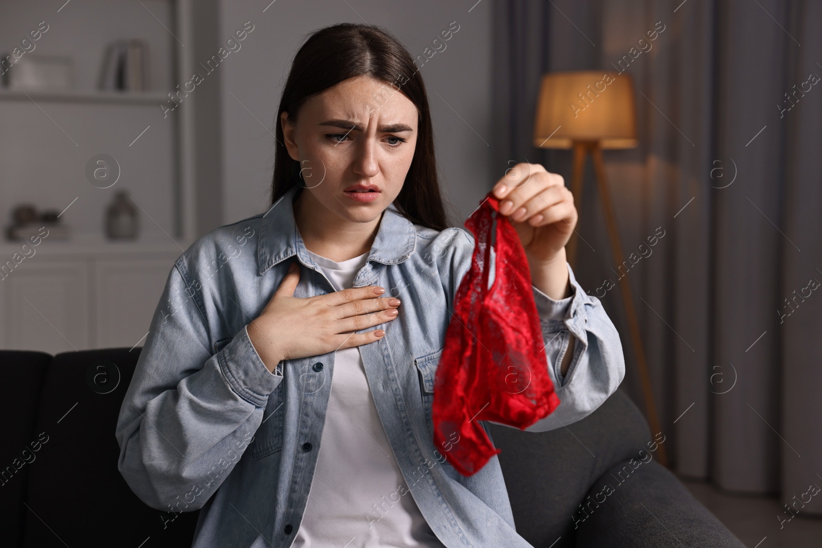 Photo of Frustrated wife with mistress panties alone at home