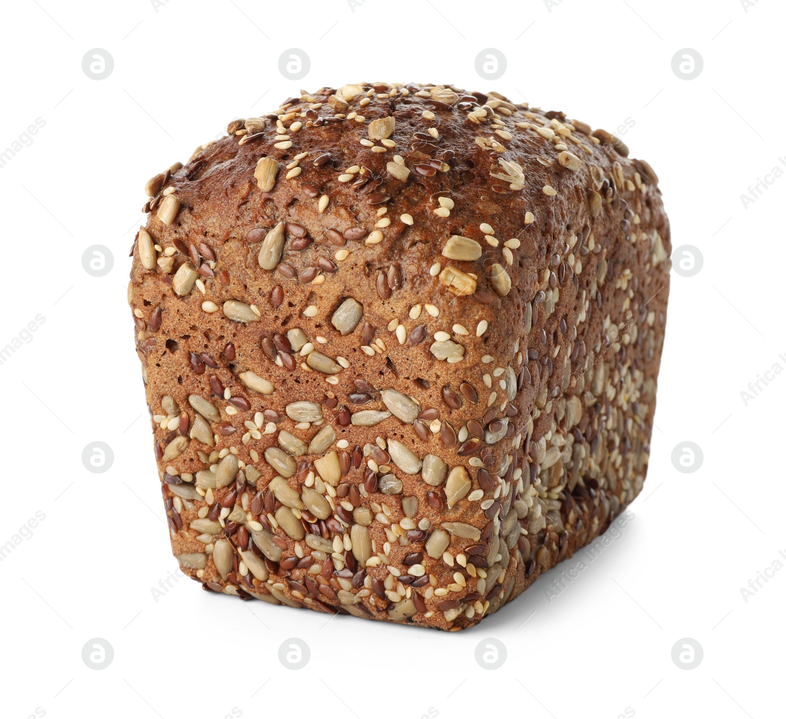 Photo of One freshly baked bread with seeds isolated on white