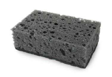 Photo of One grey sponge isolated on white. Cleaning supply