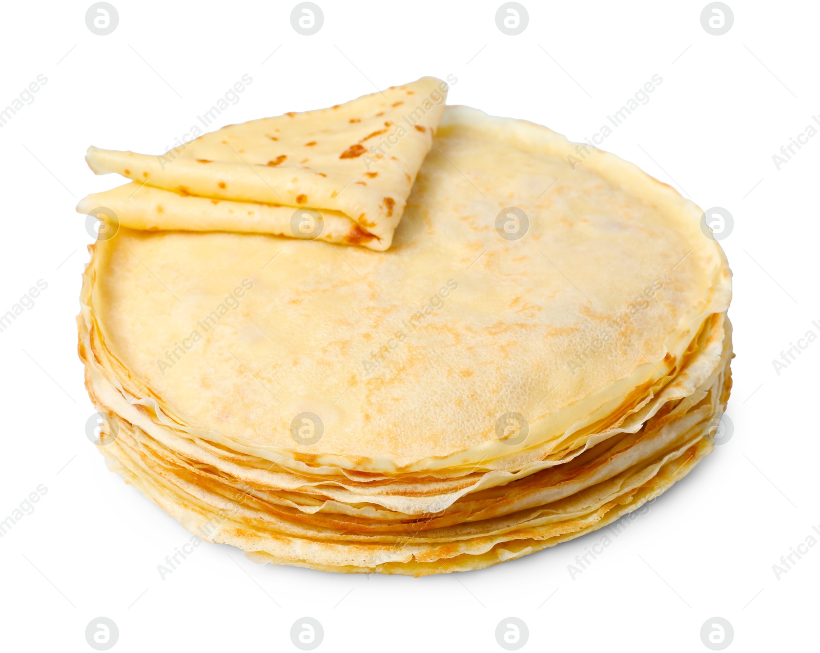 Photo of Stack of delicious crepes isolated on white