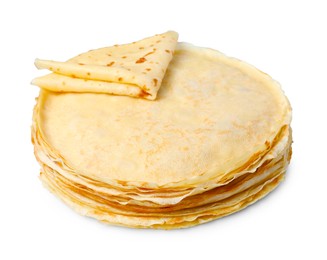 Photo of Stack of delicious crepes isolated on white