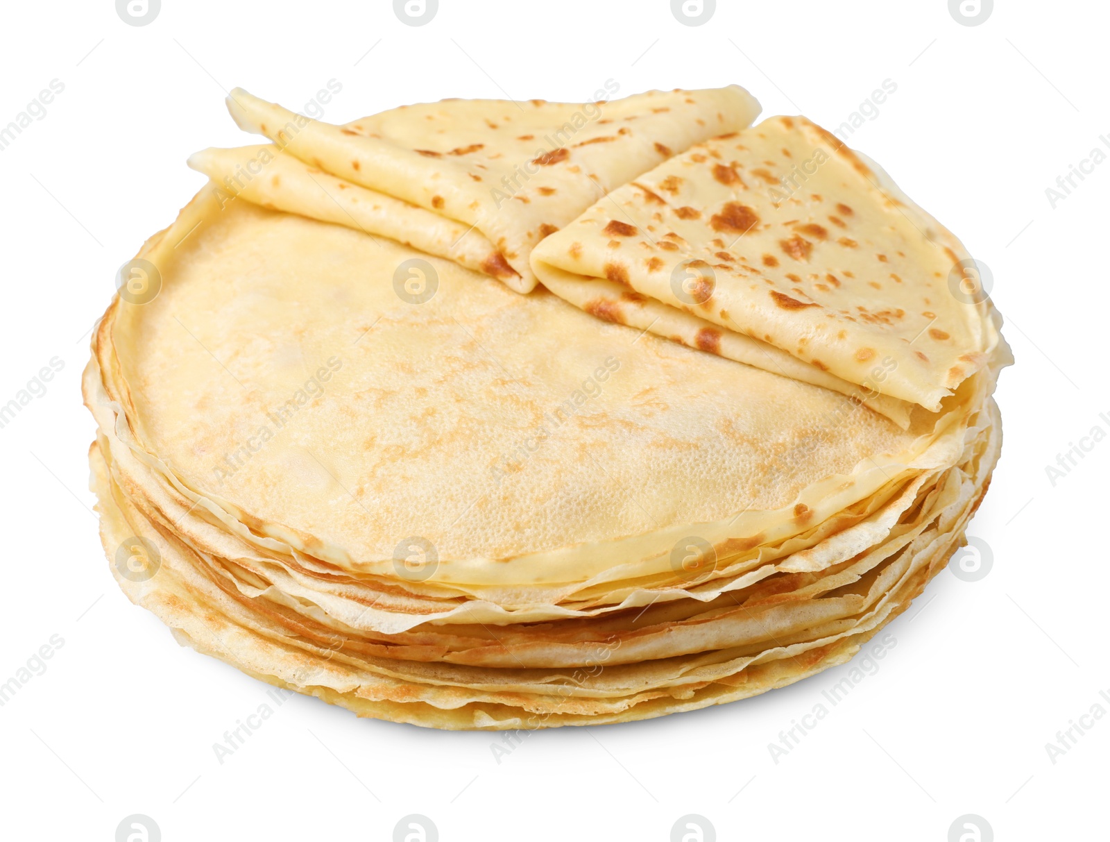 Photo of Stack of delicious crepes isolated on white