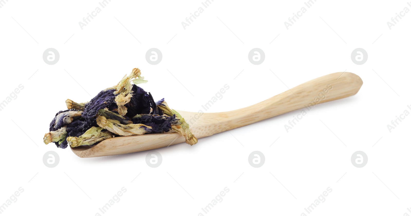 Photo of Butterfly pea flower tea. Dry Clitoria ternatea petals isolated on white