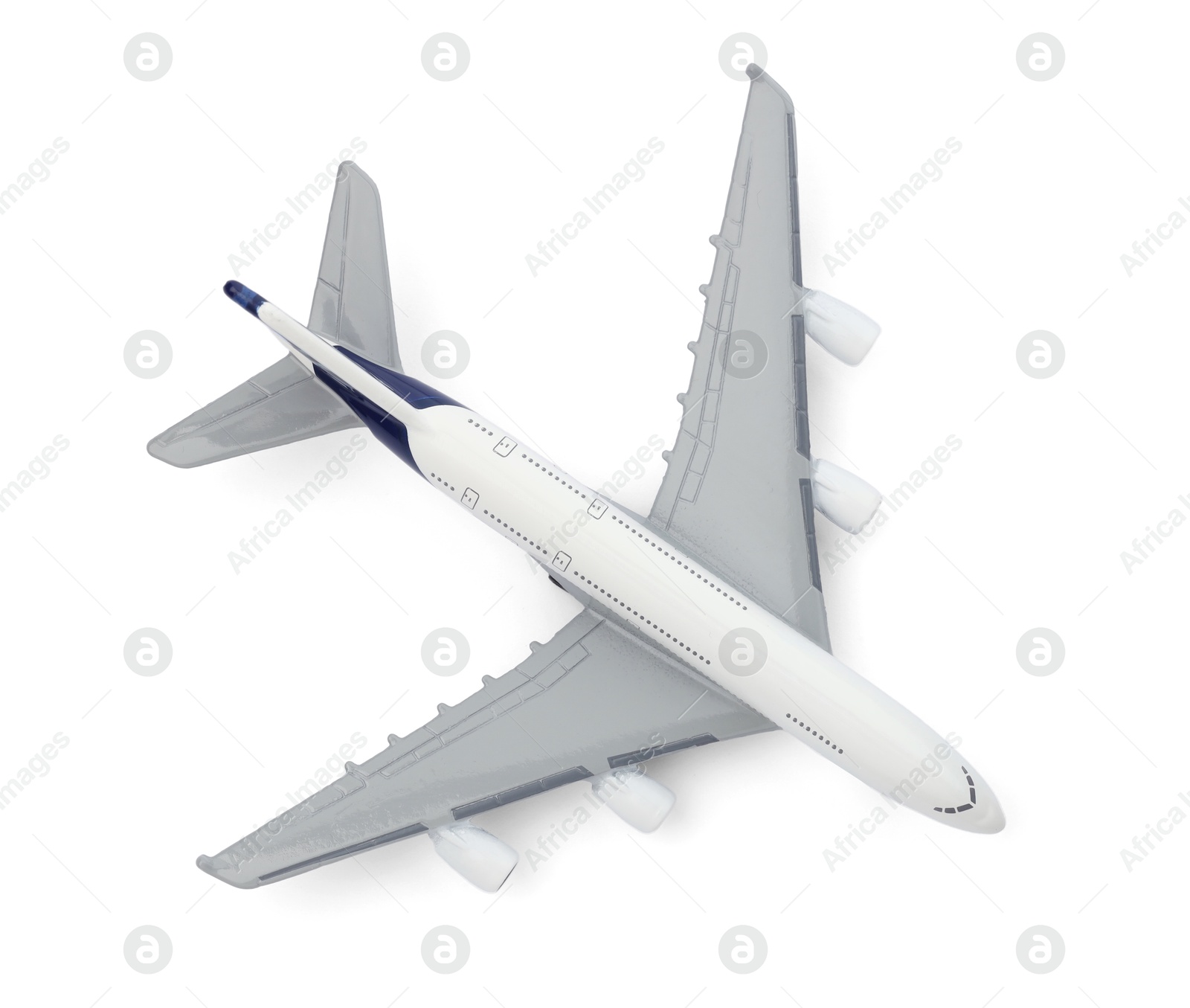 Photo of One model of plane isolated on white, top view