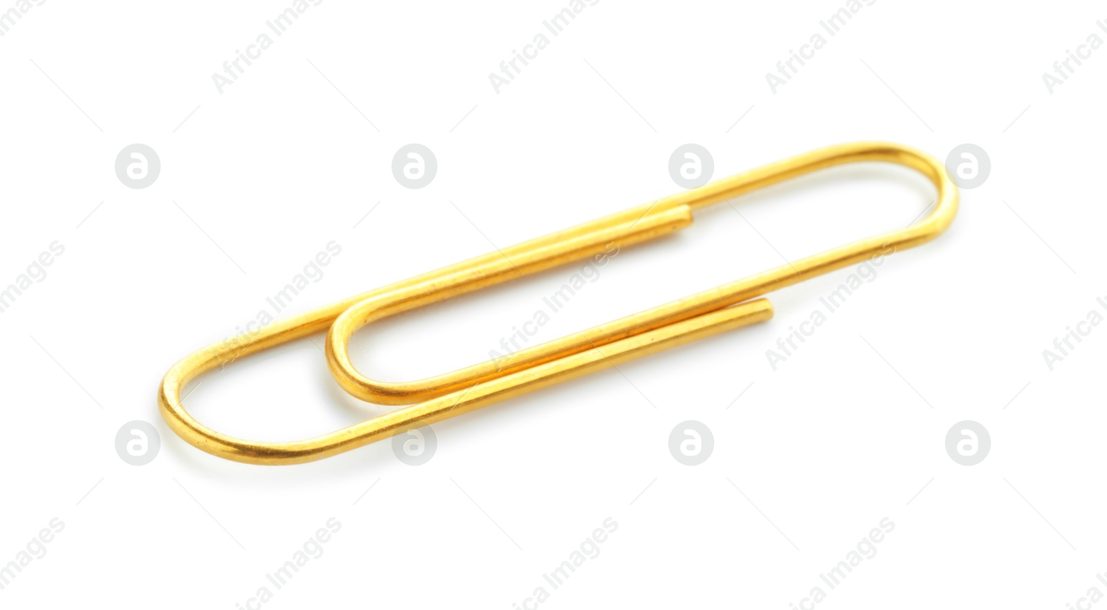 Photo of One bright paper clip isolated on white