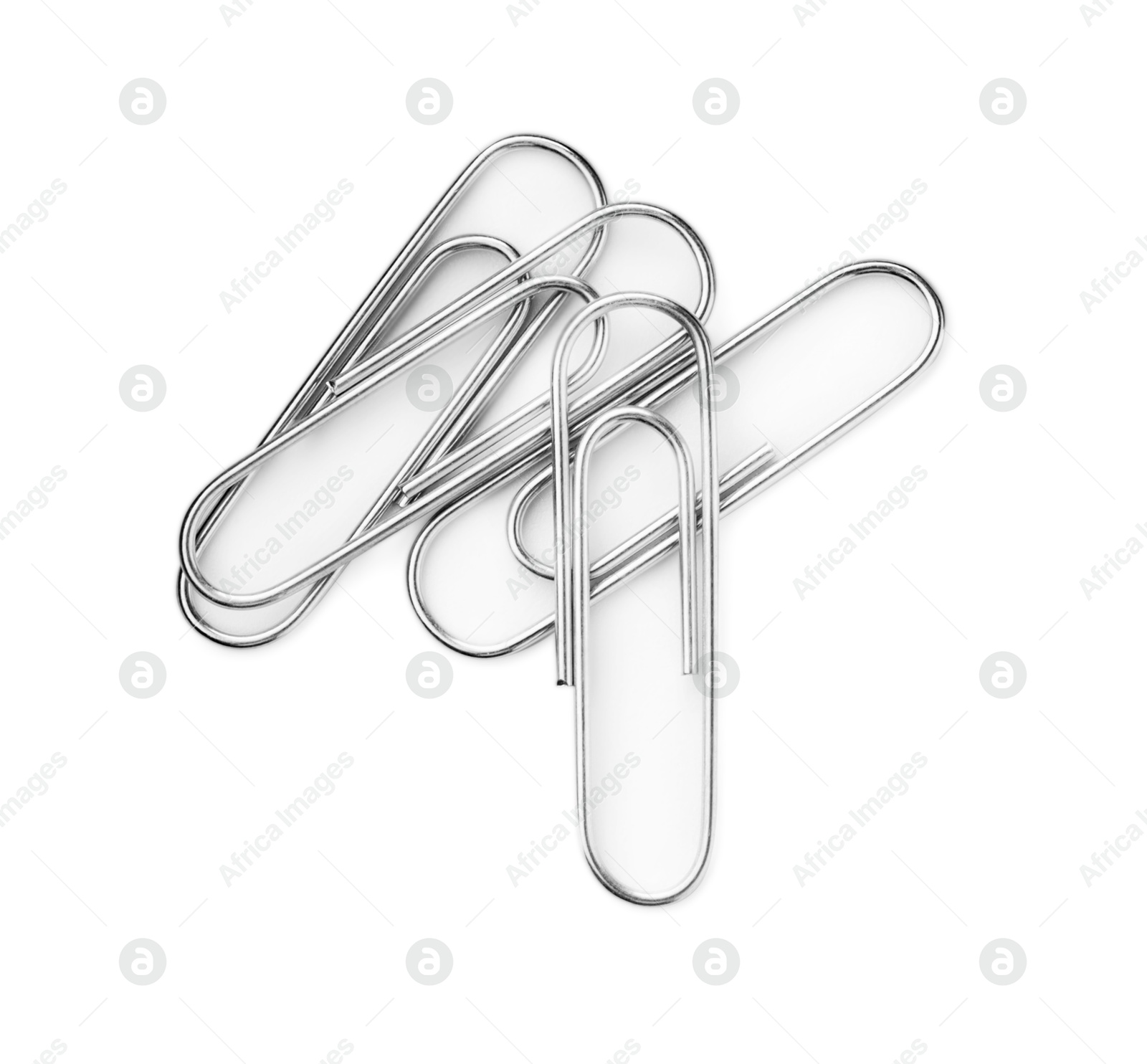 Photo of Metal paper clips isolated on white, top view