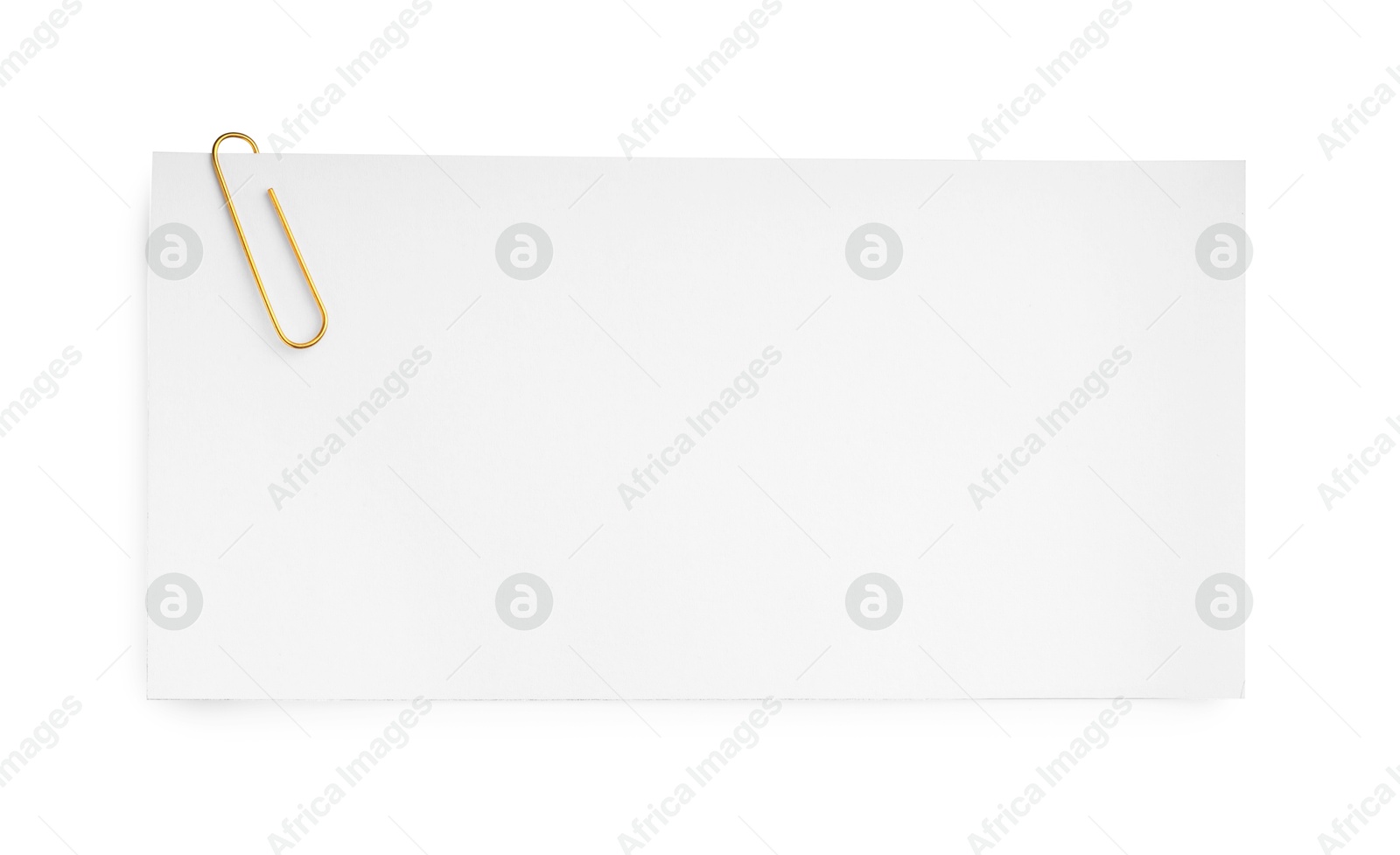 Photo of Blank paper sheet attached with clip isolated on white, top view