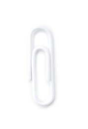 Photo of One paper clip isolated on white, top view