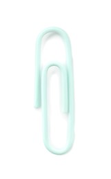 Photo of One paper clip isolated on white, top view