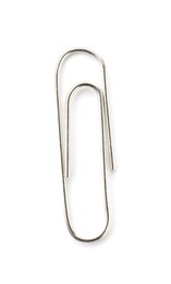 Photo of One metal paper clip isolated on white, top view